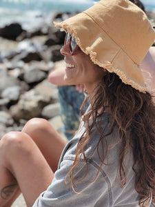 Mustard Frayed Edge Bucket Hat