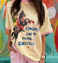 Load image into Gallery viewer, 'Cowgirls Love To Drink Cocktails' Yellow/Pink T-Shirt - By Frankie