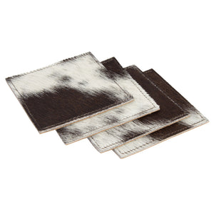 Brown & White Cowhide Coasters - Set of 4