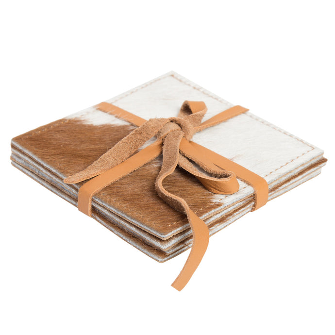 Tan & White Cowhide Coasters - Set of 4