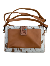 Load image into Gallery viewer, Sunflower Tan &amp; White Tooled Leather Wallet Bag