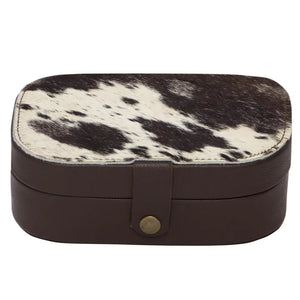 Travel Jewellery Box Brown & White Cowhide Leather
