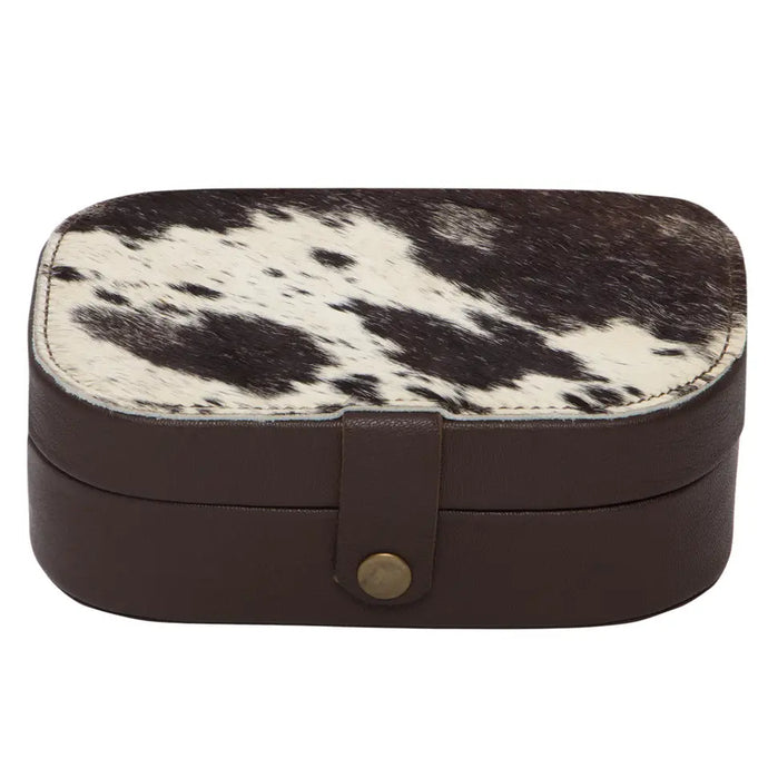 Travel Jewellery Box Brown & White Cowhide Leather