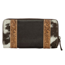 Load image into Gallery viewer, Moore Brown &amp; White Cowhide &amp; Tooled Leather Boot Stitch Zip Wallet