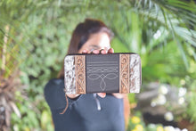 Load image into Gallery viewer, Moore Brown &amp; White Cowhide &amp; Tooled Leather Boot Stitch Zip Wallet