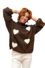 Load image into Gallery viewer, Chocolate Cuore Wool Mix Knit Sweater with Hearts