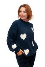 Load image into Gallery viewer, Navy Cuore Wool Mix Knit Sweater with Hearts