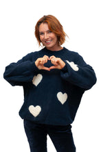 Load image into Gallery viewer, Navy Cuore Wool Mix Knit Sweater with Hearts