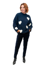 Load image into Gallery viewer, Navy Cuore Wool Mix Knit Sweater with Hearts