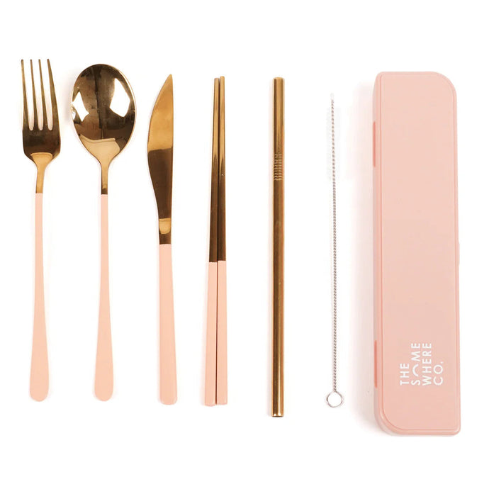 Cutlery Kit - Gold with Blush Handle
