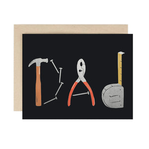 Greeting card with tools illustration on a black background