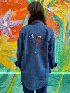 Dark Denim Embroidered Cowboy Shacket - By Frankie