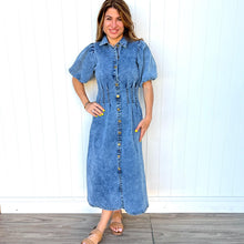 Load image into Gallery viewer, &quot;Darla&quot; Stretch Denim Midi Dress