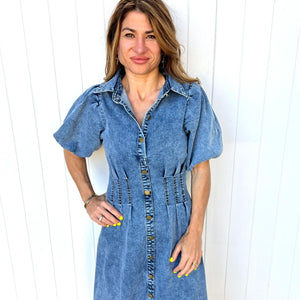 "Darla" Stretch Denim Midi Dress