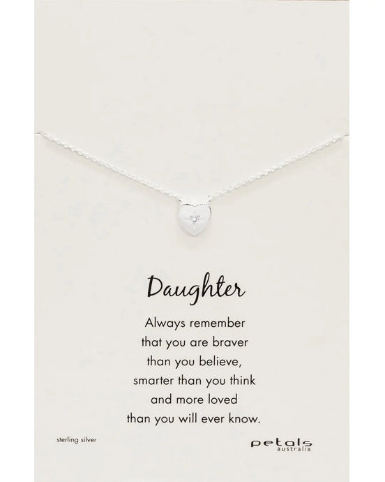 Daughter CZ Heart Necklace - Silver