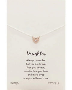 Daughter CZ Heart Necklace - Rose Gold