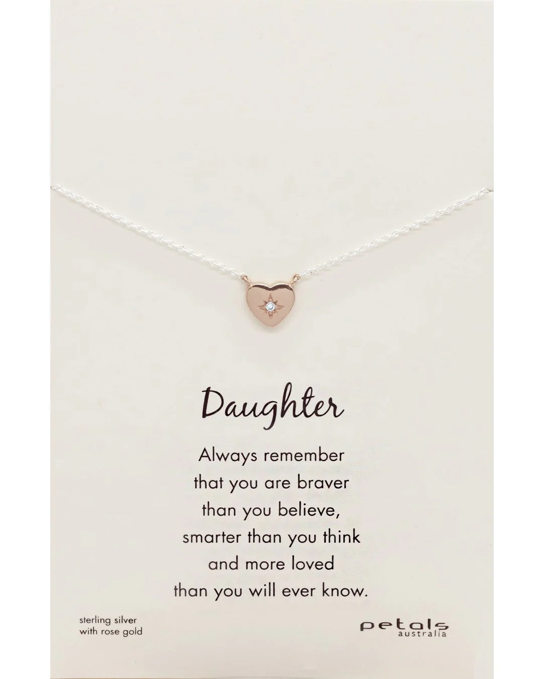 Daughter CZ Heart Necklace - Rose Gold