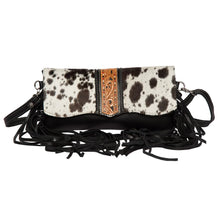 Load image into Gallery viewer, Dawson Black &amp; White Cowhide Hand Painted Tooled Leather Flap Bag