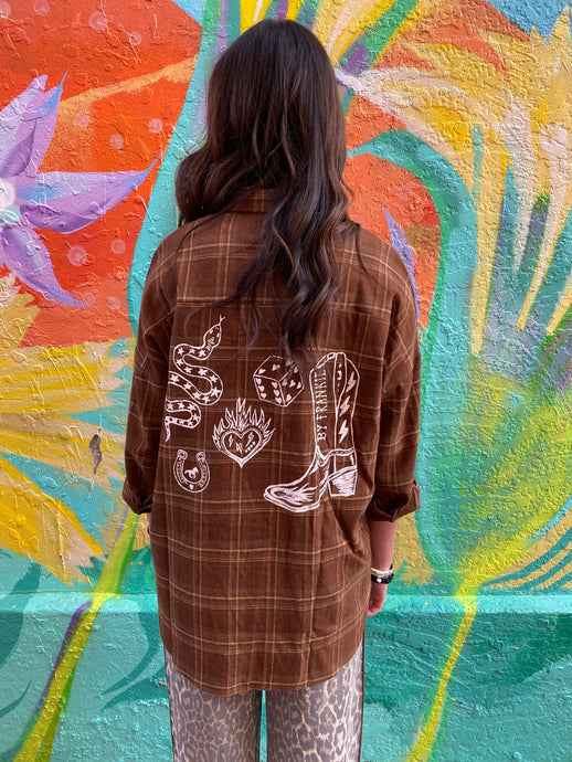 Brown Flannel Flaming Cowgirl Shirt - By Frankie