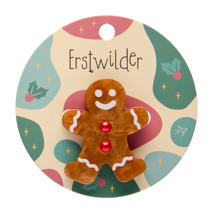 Gingerbread Man Simplified Mini Brooch - Erstwilder Merry Menagerie