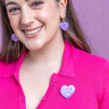 Load image into Gallery viewer, Purple Candy Heart Simplified Mini Brooch - Erstwilder Sweet Valentine