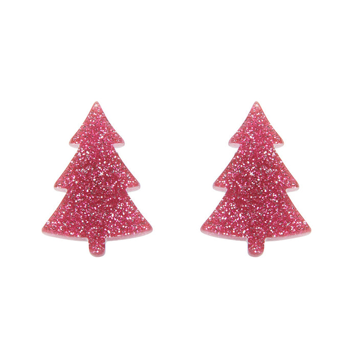 Pink Christmas Tree Stud Earrings - Erstwilder Merry Kitschmas