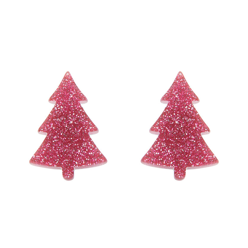 Pink Christmas Tree Stud Earrings - Erstwilder Merry Kitschmas