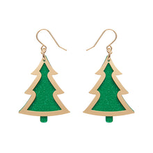 Load image into Gallery viewer, Gold/Green Christmas Tree Drop Earrings - Erstwilder Merry Kitschmas