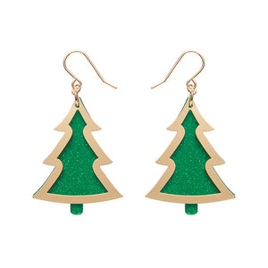 Gold/Green Christmas Tree Drop Earrings - Erstwilder Merry Kitschmas