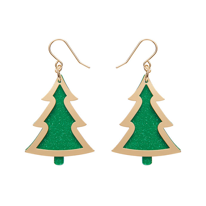 Gold/Green Christmas Tree Drop Earrings - Erstwilder Merry Kitschmas