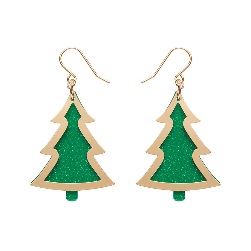 Gold/Green Christmas Tree Drop Earrings - Erstwilder Merry Kitschmas