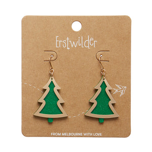 Gold/Green Christmas Tree Drop Earrings - Erstwilder Merry Kitschmas