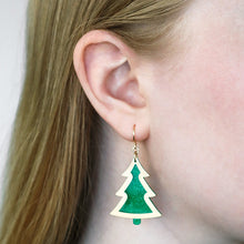 Load image into Gallery viewer, Gold/Green Christmas Tree Drop Earrings - Erstwilder Merry Kitschmas