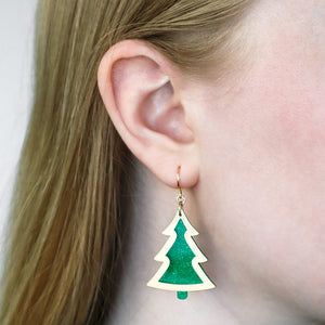 Gold/Green Christmas Tree Drop Earrings - Erstwilder Merry Kitschmas