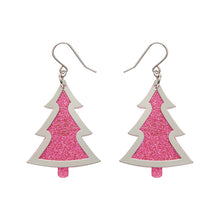 Load image into Gallery viewer, Silver/Pink Christmas Tree Drop Earrings - Erstwilder Merry Kitschmas