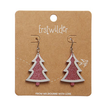 Load image into Gallery viewer, Silver/Pink Christmas Tree Drop Earrings - Erstwilder Merry Kitschmas