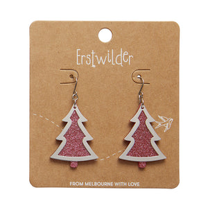 Silver/Pink Christmas Tree Drop Earrings - Erstwilder Merry Kitschmas