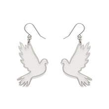 Load image into Gallery viewer, Silver White Dove Drop Earrings - Erstwilder Merry Kitschmas