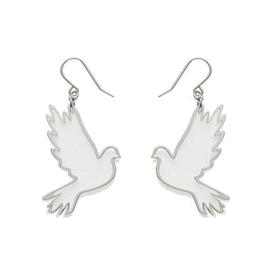 Silver White Dove Drop Earrings - Erstwilder Merry Kitschmas