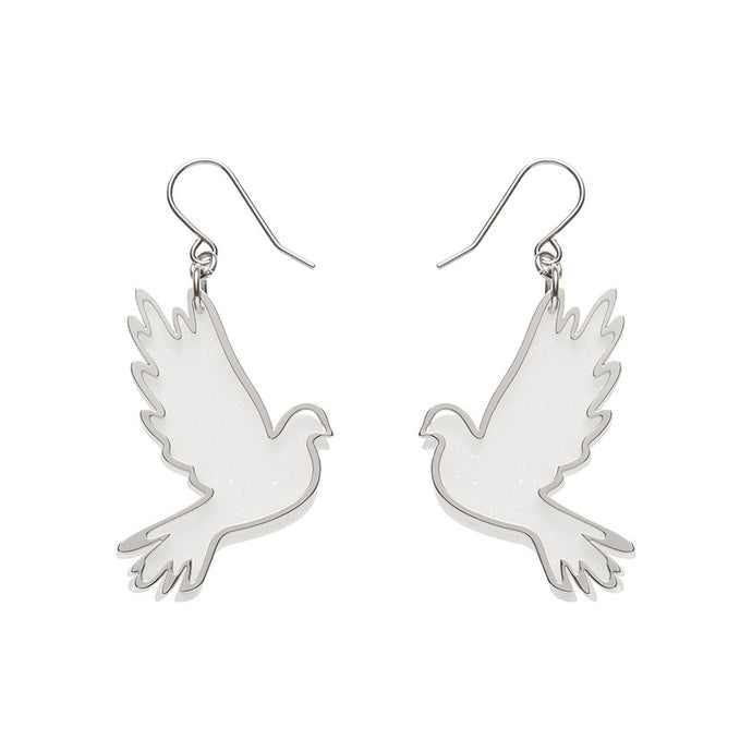 Silver White Dove Drop Earrings - Erstwilder Merry Kitschmas