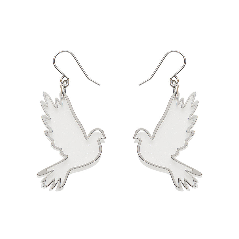 Silver White Dove Drop Earrings - Erstwilder Merry Kitschmas