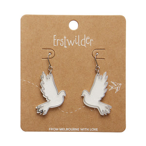 Silver White Dove Drop Earrings - Erstwilder Merry Kitschmas