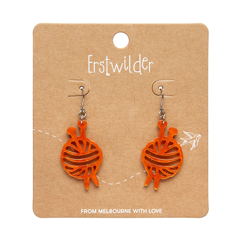 Orange Ball Of Yarn Ripple Drop Earrings - Erstwilder Arts & Crafts