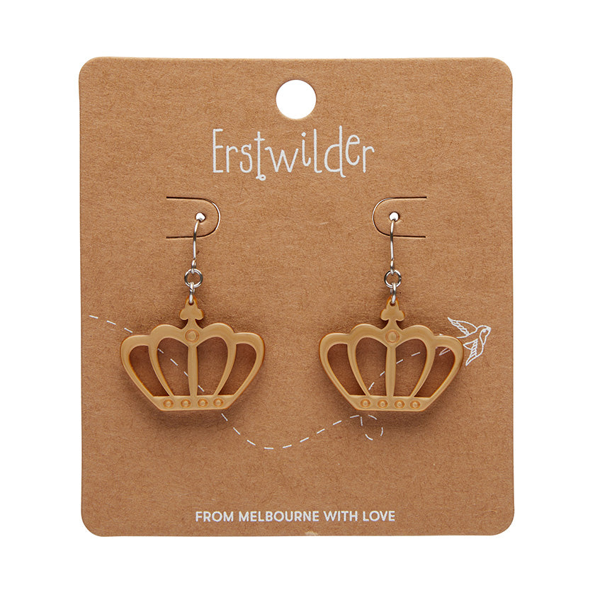 Gold Royal Crown Drop Earrings - Erstwilder London Calling