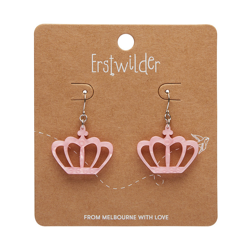 Pink Royal Crown Drop Earrings - Erstwilder London Calling