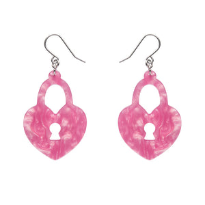 Pink Heart Locket Ripple Drop Earrings - Erstwilder Valentines 2025