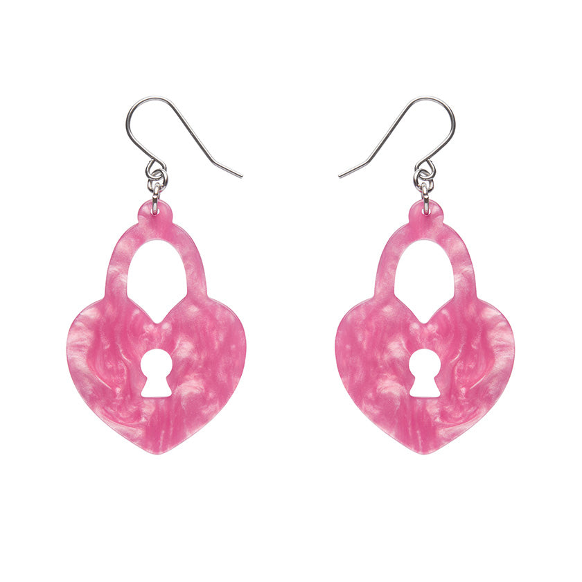 Pink Heart Locket Ripple Drop Earrings - Erstwilder Valentines 2025