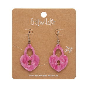 Pink Heart Locket Ripple Drop Earrings - Erstwilder Valentines 2025