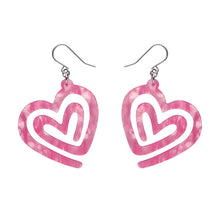 Load image into Gallery viewer, Pink Heart Maze Ripple Drop Earrings - Erstwilder Valentines 2025