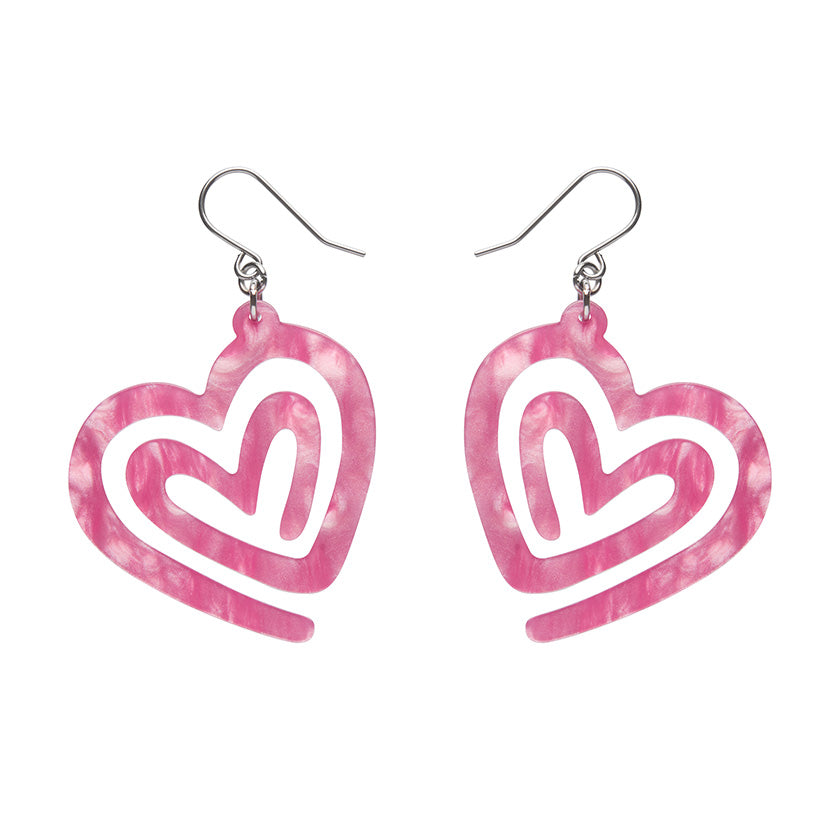 Pink Heart Maze Ripple Drop Earrings - Erstwilder Valentines 2025